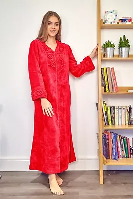 100% Cotton Rose Embroidered Chenille Robe Dressing Gown For Women • £59.95