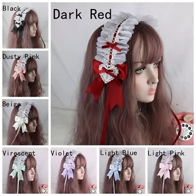 Lolita Girl Hairband Headdress Cosplay Chic Kawaii Maid Fairy Lace Satin Bow Art • $10.76