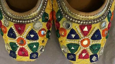 Indian Wedding Shoes Punjabi Jutti- Size 5.5 (36) Colorful-Leather-Embroidered • $11.50
