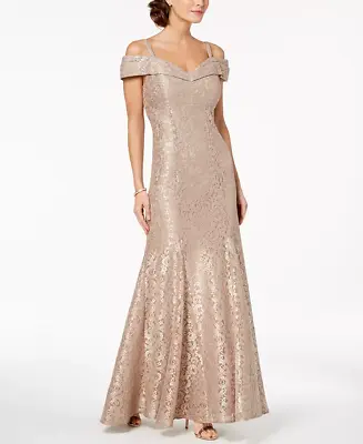 R&M Richards Long Champagne Lace Mermaid Gown Off The Shoulder Formal Dress 22W • $75