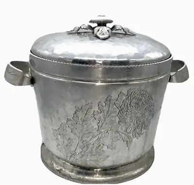 Vtg Continental Hammered Insulated Aluminum Ice Bucket & Lid Bar Cocktail Party • $28.99