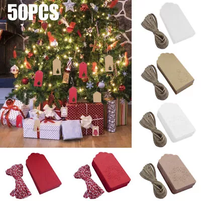 50PCS Christmas Tree Kraft Brown Gift Tags Luggage Blank Label + Strings Crafts • £6.48
