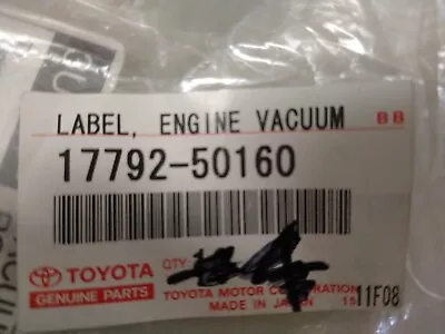 Lexus Factory Engine Vacuum Hose Routing Label 17792-50160 3uz-fe 01-06 Ls430 • $6.58