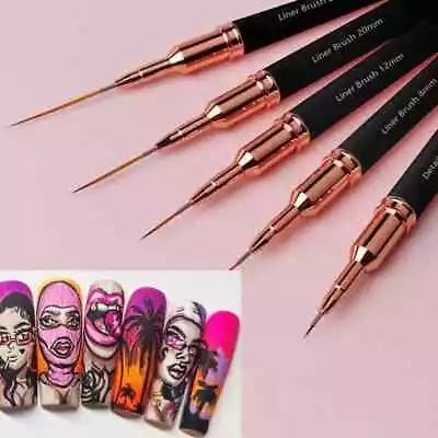 5x Nail Art Liner Detailer Striping Brush Fine Line Pens Painting Manicure Tools • $9.49