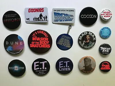 Movie Promo BUTTON Lot 1980s GOONIES Blade Runner ET Back Future DUNE Mad Max • $49.99