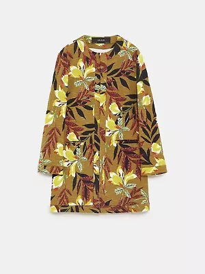 Zara M Floral Long Safari Theme Floral Coat Jacket Smart Khaki • $24.65