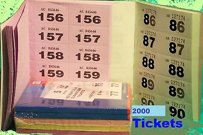 4 FULL Books Of Raffle 2000 Tickets Cloakroom Tombola 5 Colours 500 Unique Codes • £6.99