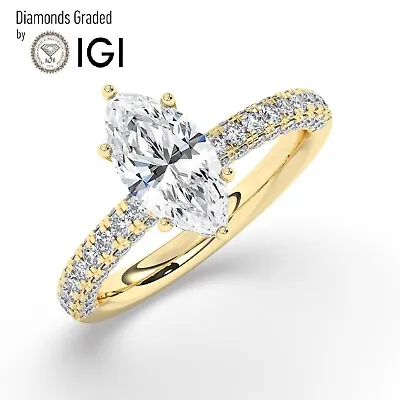 IGI 2CT  Solitaire Lab-Grown Marquise Diamond Engagement Ring 18K Yellow Gold • $2508