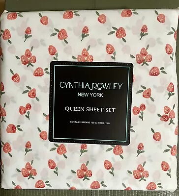 NEW Cynthia Rowley Strawberry Motif Queen Sheet Set • £28.91