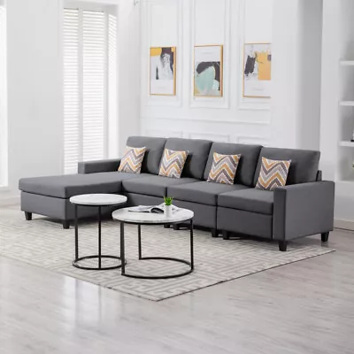 Modern 124  Gray Linen Reversible Sofa Chaise W/Pillow And Interchangeable Legs • $1386.60