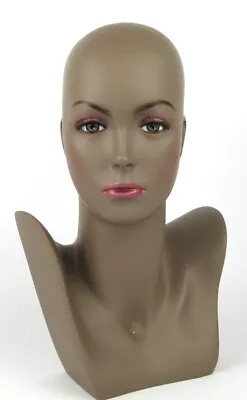 FIBERGLASS Mannequin Head Bust Female Woman Display Wig Earring Necklace Brown • $59.99