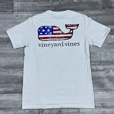 Vintage Vineyard Vines Shirt Mens White Short Sleeve Big Logo USA Flag S Pocket • $1.95