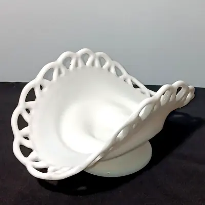 Vintage Smith Milk Glass Colonial Lace Low Pedestal Banana Fruit Bowl • $19.95