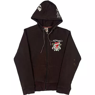 Ed Hardy Women's Embroidered Graphic Zip Hoodie Brown XS • £49.99