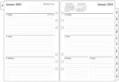 2024 Weekly & Monthly Planner Refill For A5 Ring Binder 5-1/2″ X 8-1/4  From J • $18.74