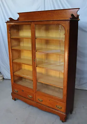 Antique Oak Double Door Bookcase - Adjustable Shelving • $1650