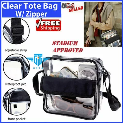 Clear Transparent Tote Bag PVC W/ Zipper Stadium Approved Sports Handbag Purse • $8.99