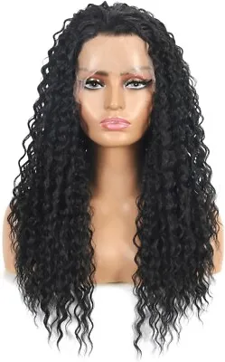 Long Synthetic Lace Front Wig Curly Wigs For Women Black Middle Part Wig Realist • £22.94