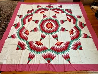 Vintage Cotton BROKEN STAR Quilt Top 82 X84  With Provenance Excellent Condition • $160