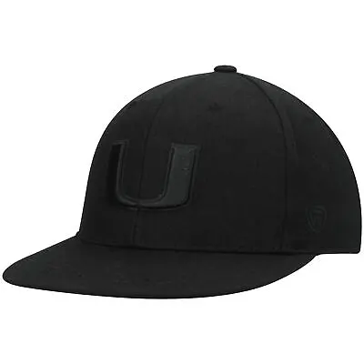 Men's Top Of The World Miami Hurricanes Black On Black Fitted Hat • $25.49