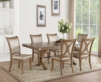 NEW Light Oak Brown Finish Dining Room Rectangular Table Chairs 7 Piece Set ICBB • $1755.74