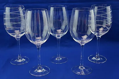 Mikasa Cheers (5) White Wine Glasses 8 3/4 -2-Spiral 3-Vertical • $33.88