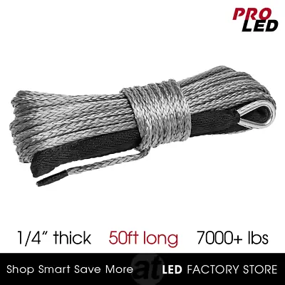 50'X1/4 Dyneema Synthetic Winch Rope Cable 7000 LBs ATV SUV Recovery Replacement • $23.99