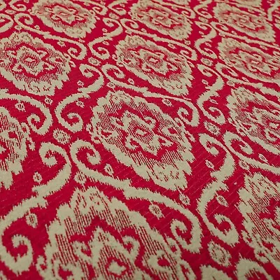 Red Beige Damask Ornate Patterned Chenille Upholstery Curtains Cushions Fabric • £1.99