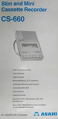 ASAHI Slim And Mini Cassette Recorder (CS-660) • $138.59