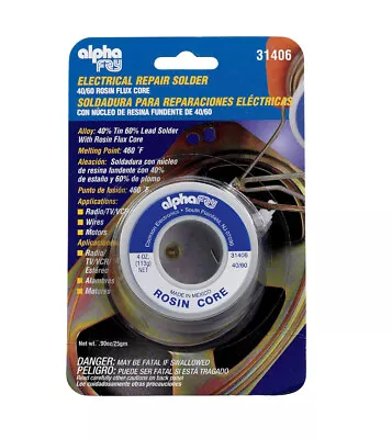 Alpha Fry 4 Oz Rosin Core Solder Wire 0.09 In.   D Tin/Lead 40/60 1 Pc • $14.99