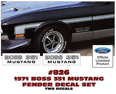 826 1971 Mustang - Boss 351 Mustang - Fender Decal Set - Two Decals - Licensed • $27.95