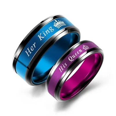 His Queen Her King Couple's Matching Wedding Band Promise Ring Comfort Fit Gift • £5.10