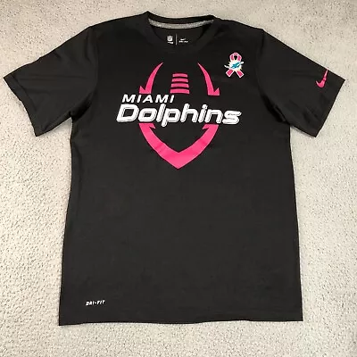 Miami Dolphins Shirt Mens Medium Black NFL Nike Cancer Awareness Football Tee • $19.95