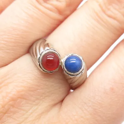 $29.95 • Buy 925 Sterling Silver Vintage Carnelian & Faux Star Sapphire Bypass Ring Size 7.25