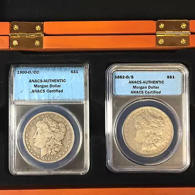 Morgan Silver Dollar 2 Pc Set 1882-O/S And 1900-O/CC ANACS In Box! Top-100 VAMS • $200