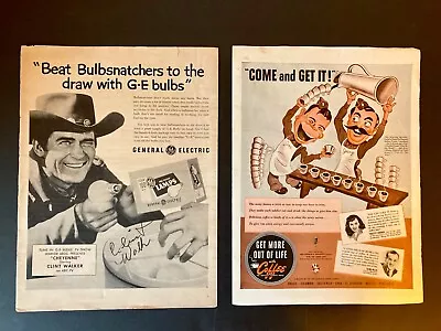 1942 Pan Am. Coffee Ad/1956 GE Light Bulb SIGNED Clint Walker Cheyenne Vintage  • $65