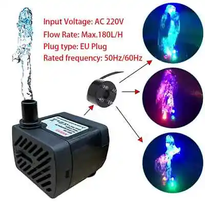 Mini Water Pump Quiet 180L/H 220V Motor Submersible Pool Water Pump W/LED Lights • $8.98