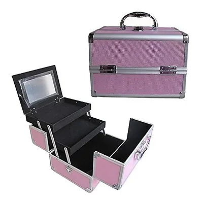 8  Pro Aluminum Makeup Train Case Jewelry Box Cosmetic Organizer Pink • $19.99