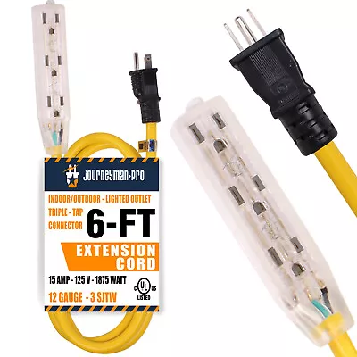 6 Foot Yellow Indoor Outdoor Extension Cord 3-Outlet 6ft Feet 6' Short Power • $15.97