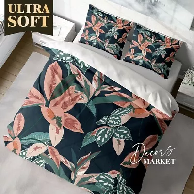 Tropical Jungle Floral Leaves Duvet Cover Set Single Double Queen King Size • £15.99