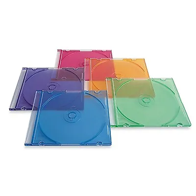 10 X CD DVD Disc Slim 5.2mm Case Assorted Colours Plastic Transparent Case • £9.99