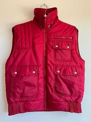 Vintage Men's Red Puffer Safari Cargo Chore Hunting Pockets Vest By Continental • $27.99