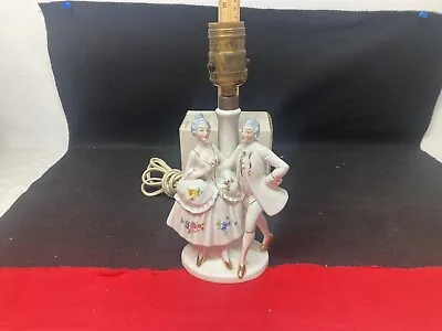 (108) VTG Germany Porcelain Lamp  Victorian Man & Woman Figural Lamp Working • $16.99