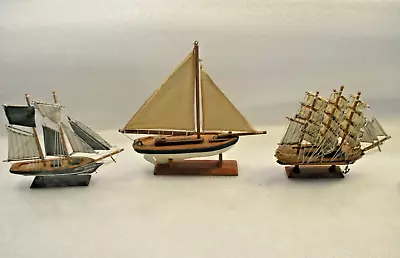 3 Vintage Wooden Sailboat Ship Models Wood Sailing Boats 9-11  • $14.99