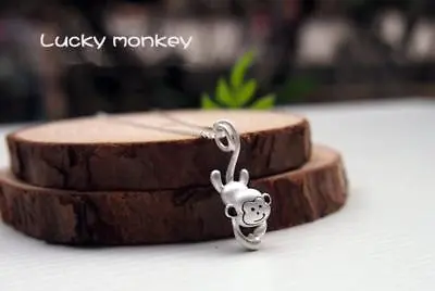 Adorable 3D Monkey Fishing Moon Silver SP Pendant Necklace • $8.99