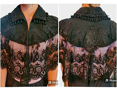 Antique Black Beaded Lace Victorian Edwardian Mourning Cape Capelet Mantel  • $199.99