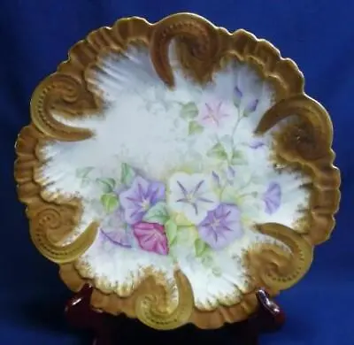 1890 ANTIQUE LIMOGES V.F. FRANCE GOLD RIM  MORNING GLORY  GOLD SZ- 9 1/4  D • $79.99