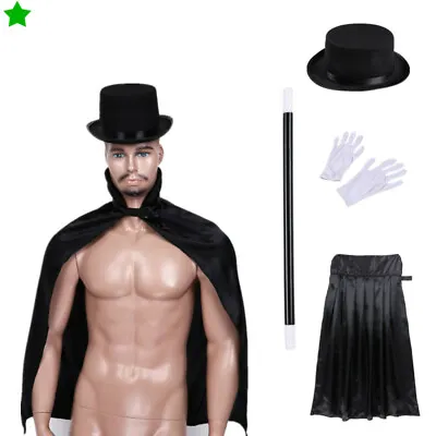 1Sets Magician Costume Top Hat Cape Wand White Gloves For KidsKiddie Play Game • $15.19