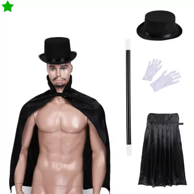 1Sets Magician Costume Top Hat Cape Wand WhiteGloves For Kids Kiddie Play Game • $9.49