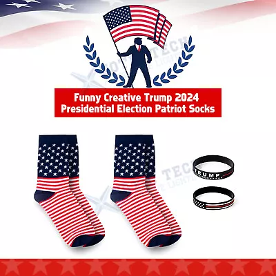 Flag Crew Socks Trump Patriotic American Red White Blue Stars Stripes One Size • $11.99